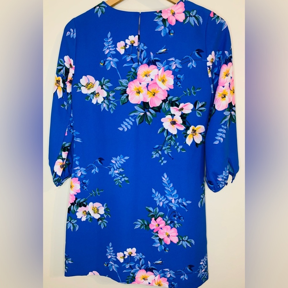 Ann Taylor Poppy Lantern Sleeve Floral Shift Dress In Seashore Blue SZ 0P! - Picture 7 of 12